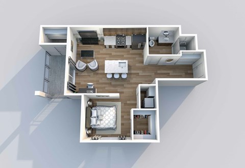 Floor plan for studio, 1 bath, 544 sqft