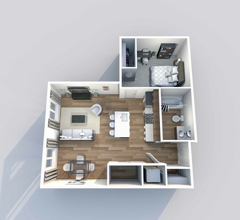 Floor plan for 1 bed, 1 bath, 632 sqft