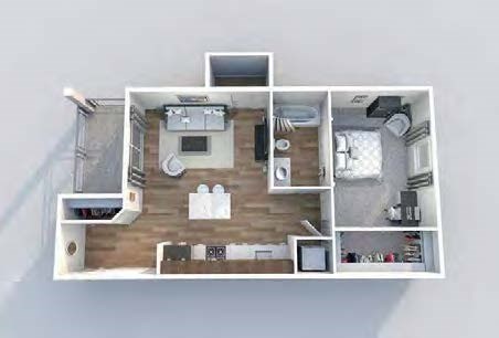 Floor plan for 1 bed, 1 bath, 558 sqft