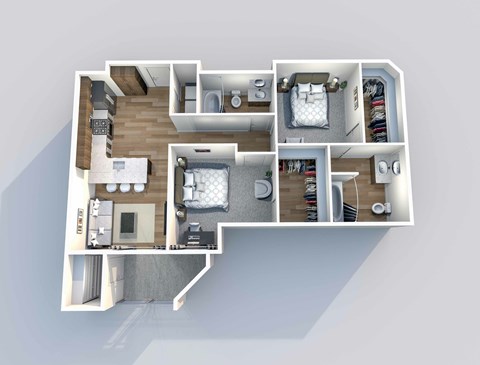 Floor plan for 2 beds, 2 baths, 966 sqft