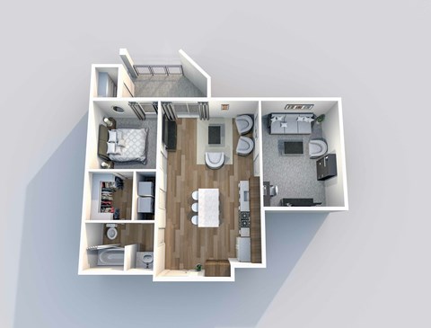 Floor plan for 1 bed, 1 bath, 903 sqft