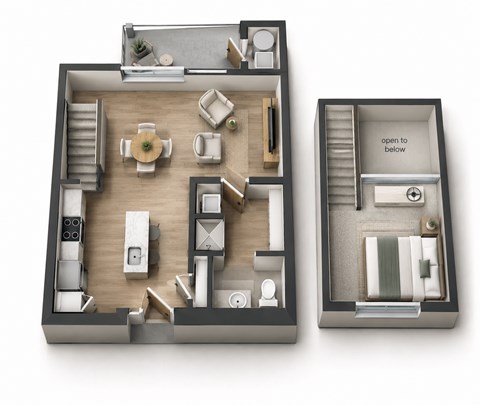 Floor plan for 1 bed, 1 bath, 721 sqft