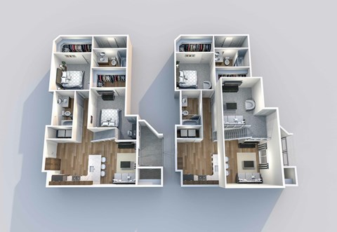 Floor plan for 2 beds, 2 baths, 1053 sqft