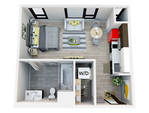 Floor plan for studio, 1 bath, 436 sqft
