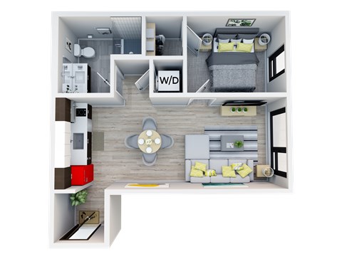 Floor plan for 1 bed, 1 bath, 555 sqft