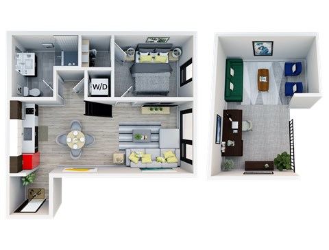 Floor plan for 1 bed, 1 bath, 770 sqft