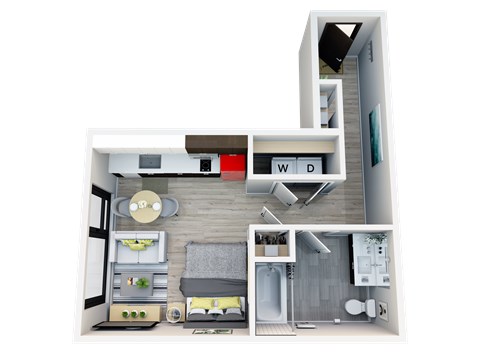 Floor plan for studio, 1 bath, 457 sqft
