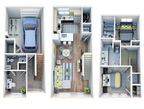 Floor plan for 3 beds, 3 baths, 1248 sqft