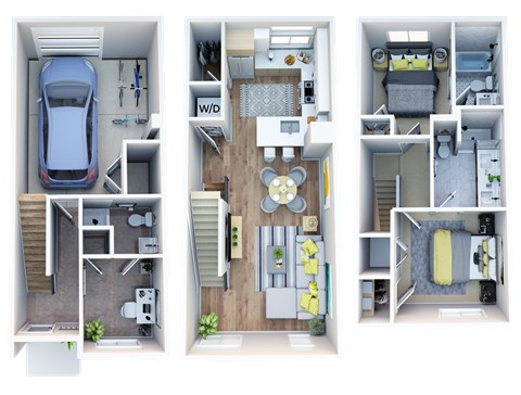 Floor plan for 3 beds, 3 baths, 1295 sqft