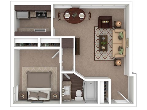 Floor plan for 1 bed, 1 bath, 600 sqft