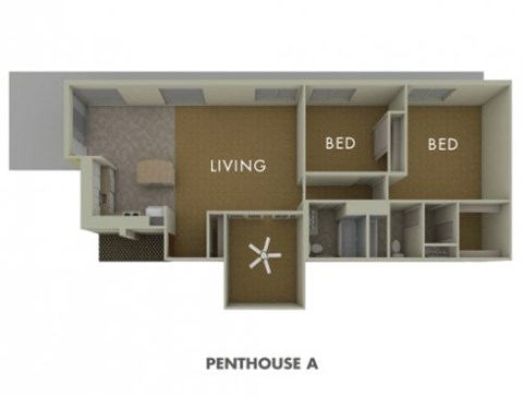 Floor plan for 2 beds, 2 baths, 1100 sqft