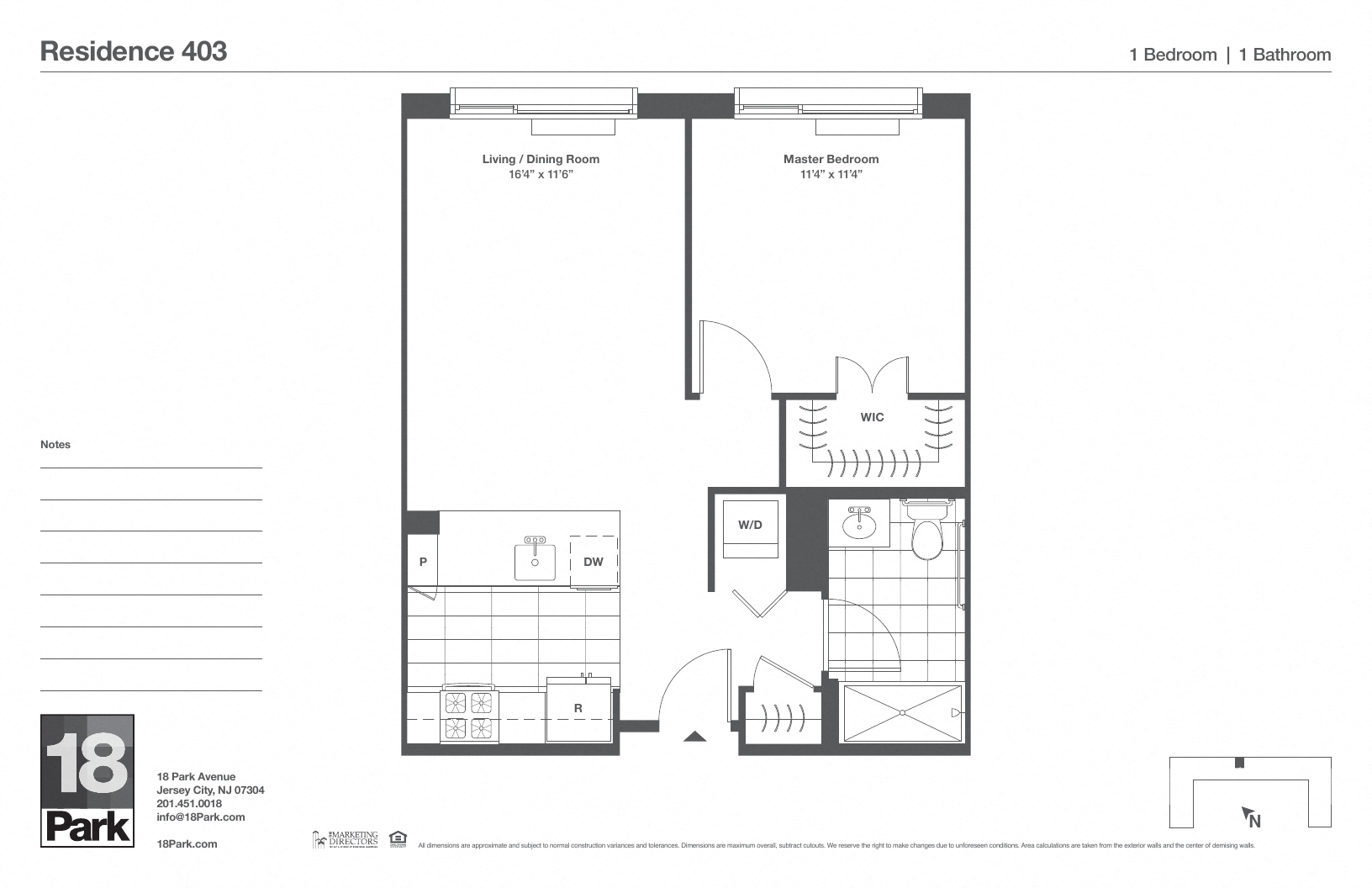 Floor plan for 1 bed, 1 bath, 651 sqft