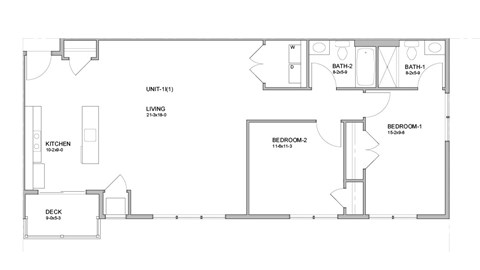 Floor plan for 2 beds, 2 baths, 1050 sqft