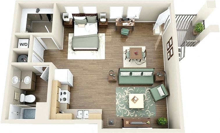 Floor plan for studio, 1 bath, 457 sqft