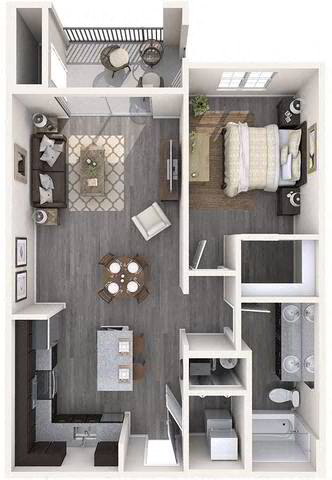 Floor plan for 1 bed, 1 bath, 795 sqft