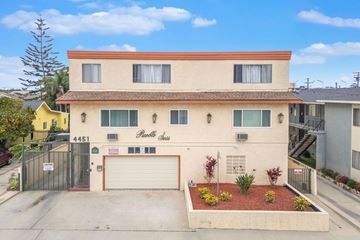Hawthorne apartment for rent - A two-story building with a red roof and a garage door.