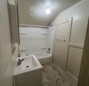 Cleveland apartment for rent - A white sink in a small bathroom.