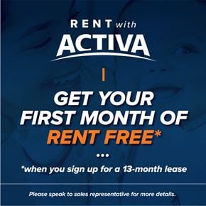 Kitchener apartment for rent - An advertisement for a rent-to-own program offering a free first month on a 13-month lease.