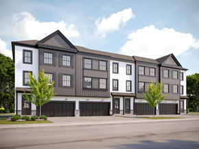 London apartment for rent - A modern two-story apartment building with a mix of white and dark grey exterior.