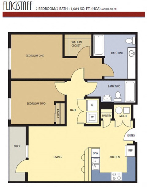 Floor plan for 2 beds, 2 baths, 994 sqft
