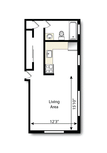 Floor plan for studio, 1 bath, 400 sqft