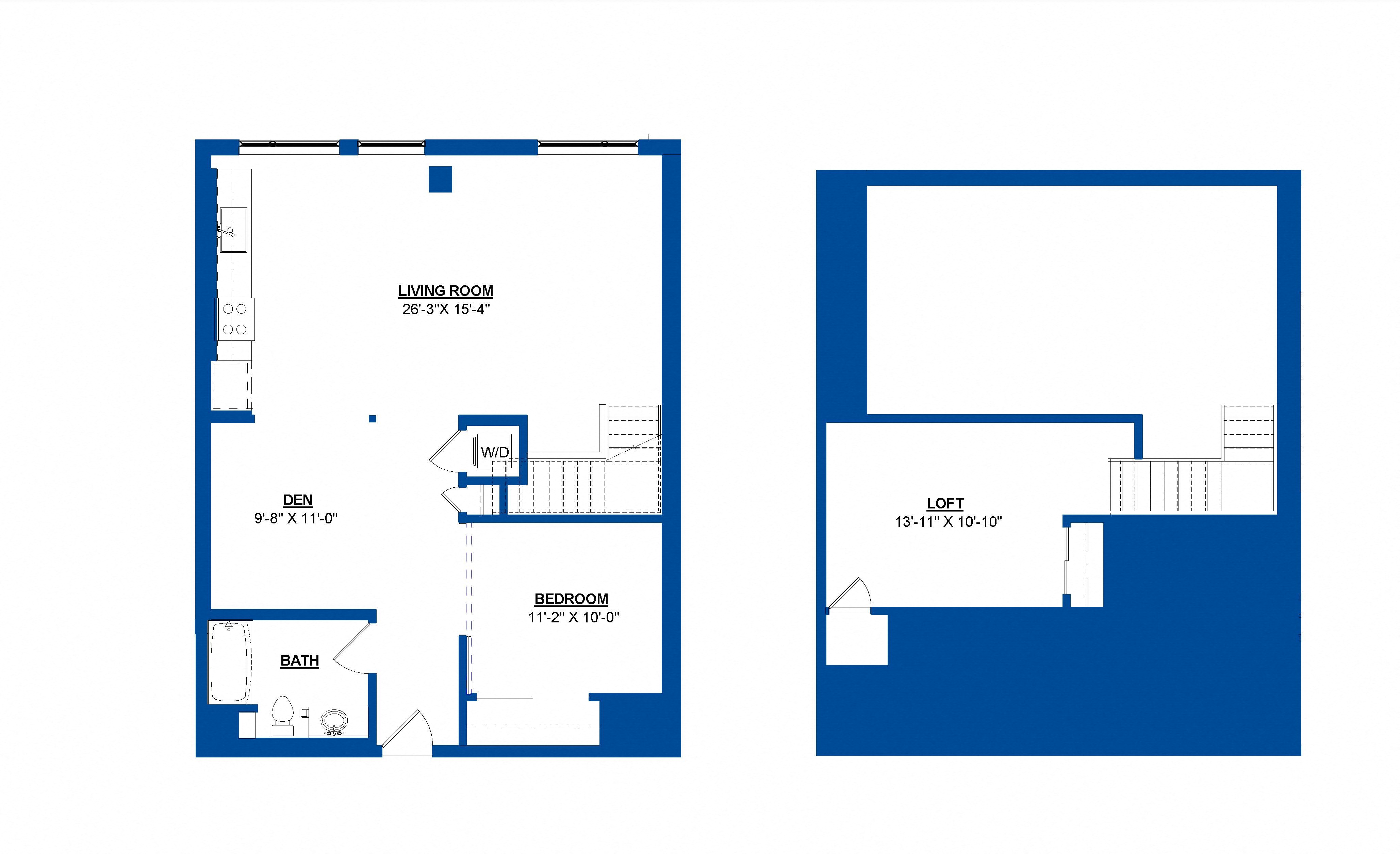 Floor plan for 1 bed, 1 bath, 1244 sqft