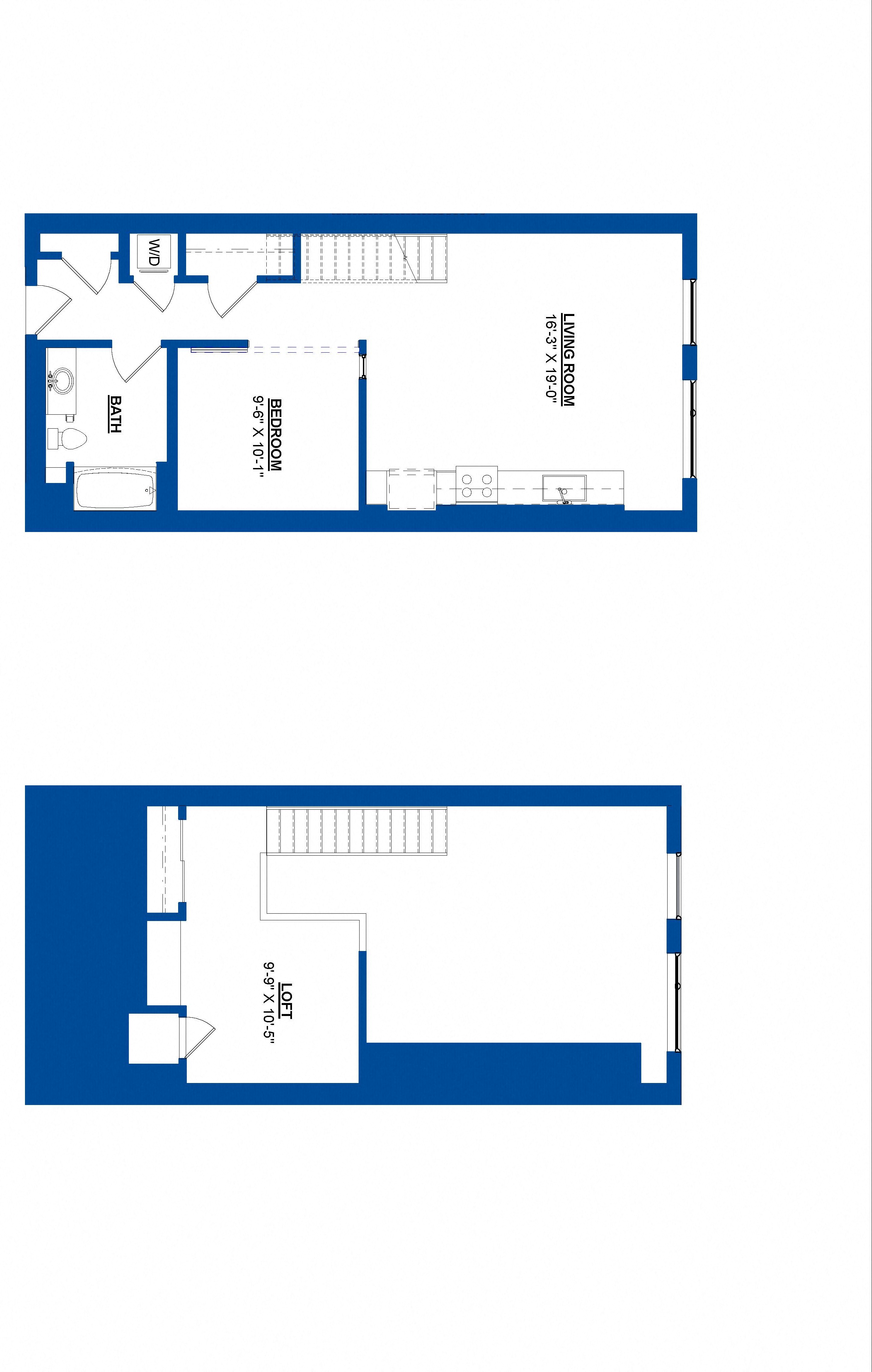 Floor plan for 1 bed, 1 bath, 930 sqft