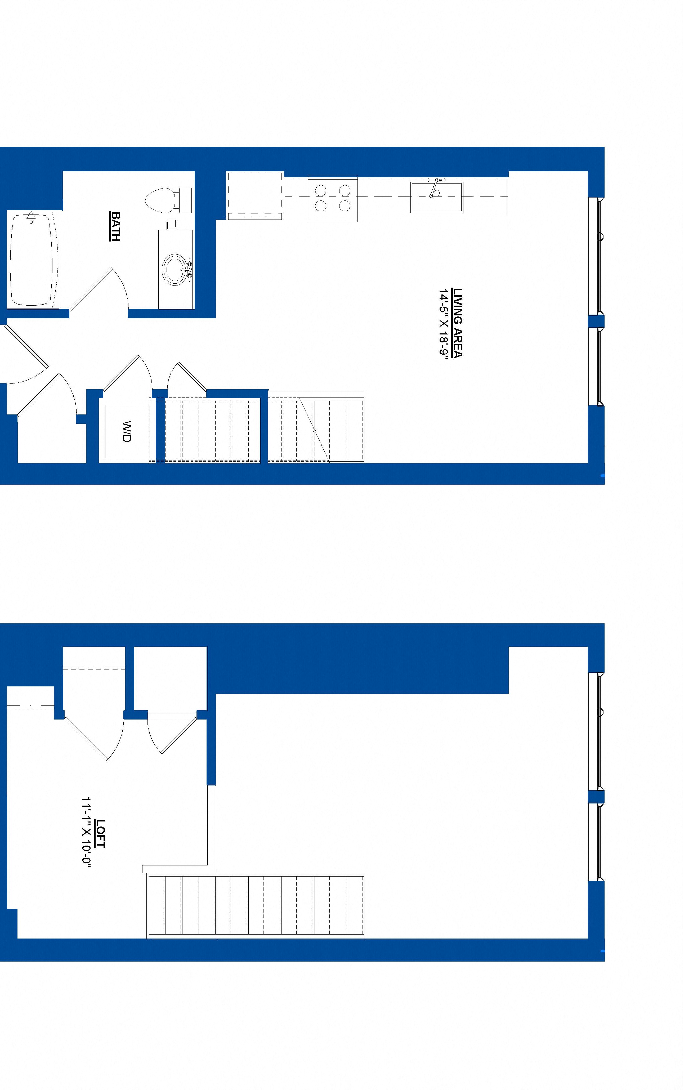 Floor plan for studio, 1 bath, 655 sqft