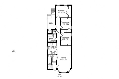 Floor plan for 3 beds, 1 bath, 1795 sqft