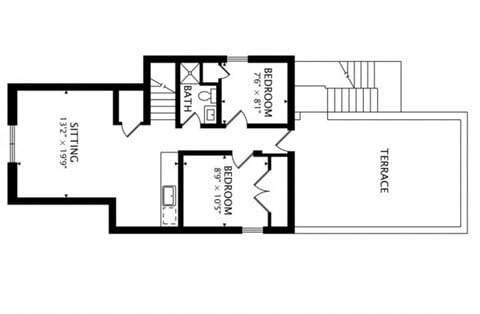 Floor plan for 2 beds, 1 bath, 650 sqft