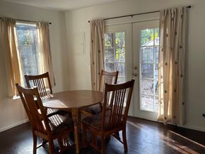 Hyampom house for rent - A dining room with a table and chairs.