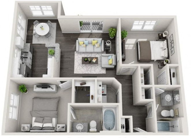 Floor plan for 2 beds, 2 baths, 992 sqft