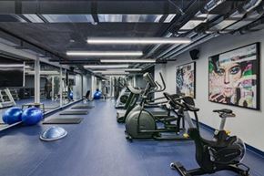 Ottawa apartment for rent - A gym with a row of exercise bikes and a blue exercise ball.