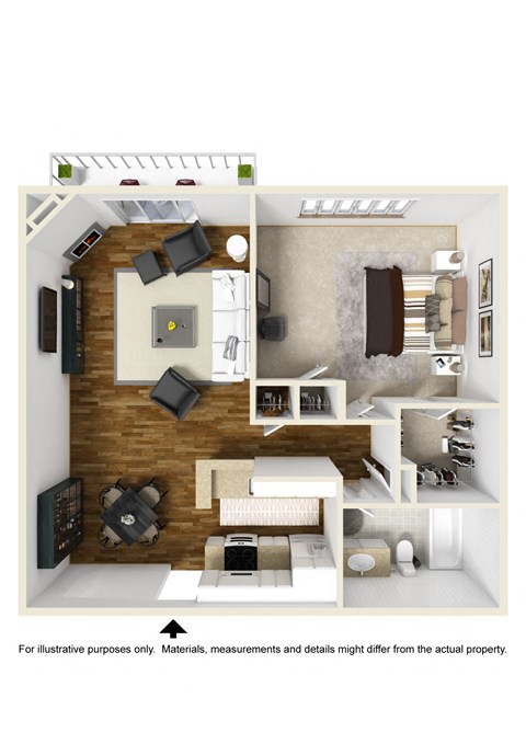 Floor plan for 1 bed, 1 bath, 808 sqft