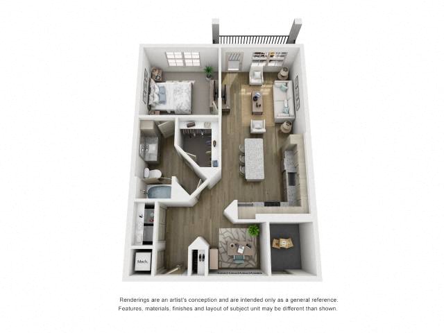 Floor plan for 1 bed, 1 bath, 850 sqft
