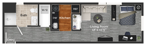 Floor plan for studio, 1 bath, 428 sqft