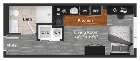 Floor plan for studio, 1 bath, 301 sqft