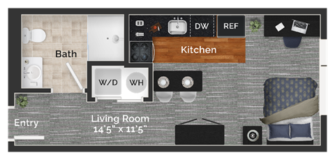 Floor plan for studio, 1 bath, 330 sqft