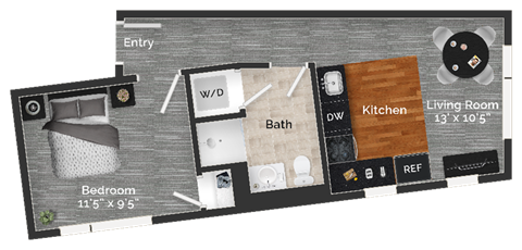Floor plan for 1 bed, 1 bath, 408 sqft