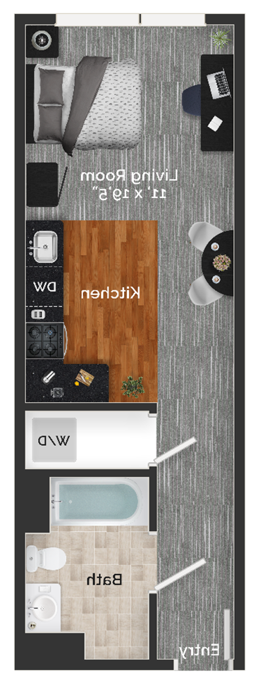 Floor plan for studio, 1 bath, 383 sqft