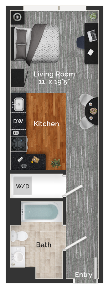 Floor plan for studio, 1 bath, 383 sqft