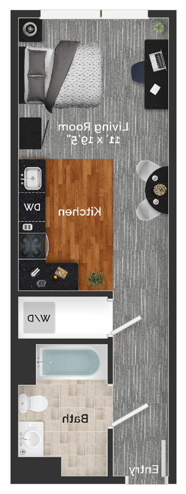 Floor plan for studio, 1 bath, 383 sqft