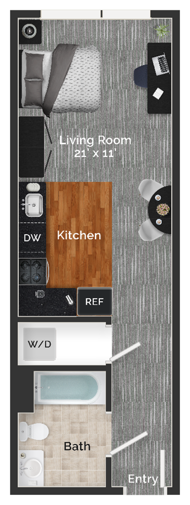 Floor plan for studio, 1 bath, 383 sqft