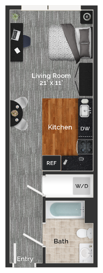 Floor plan for studio, 1 bath, 383 sqft