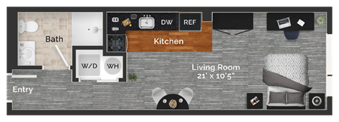 Floor plan for studio, 1 bath, 372 sqft