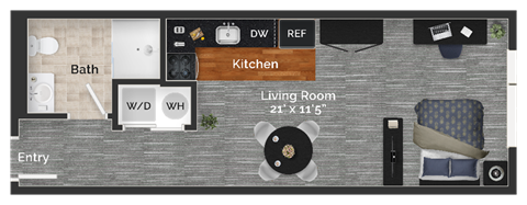 Floor plan for studio, 1 bath, 408 sqft