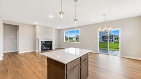 Hastings house for rent - A spacious living room with a fireplace and a view of the backyard.