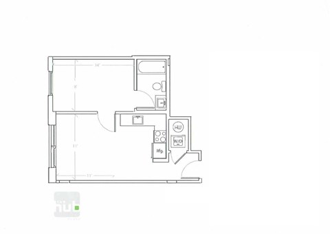 Floor plan for 1 bed, 1 bath, 454 sqft