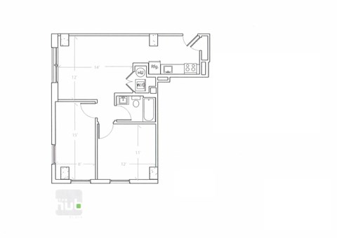 Floor plan for 2 beds, 1 bath, 698 sqft