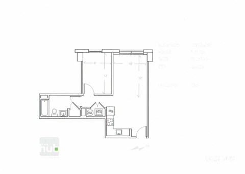 Floor plan for 1 bed, 1 bath, 544 sqft